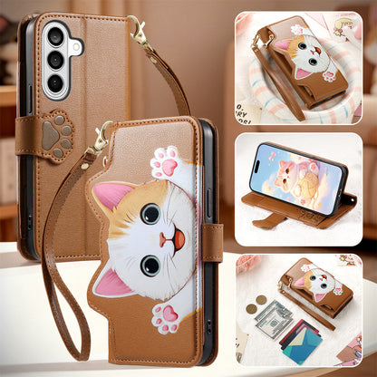 For Samsung Galaxy S26+ Case Cute Cat Pattern PU Leather Wallet Phone Cover with Wrist Strap
