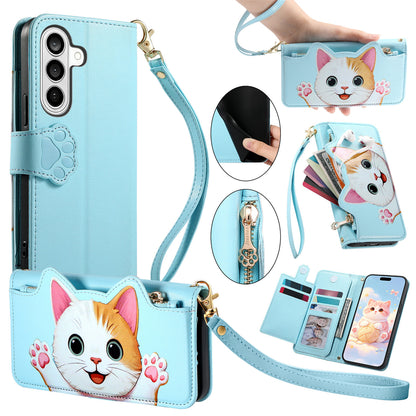 For Samsung Galaxy S26+ Case Cute Cat Pattern PU Leather Wallet Phone Cover with Wrist Strap