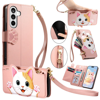 For Samsung Galaxy S26+ Case Cute Cat Pattern PU Leather Wallet Phone Cover with Wrist Strap