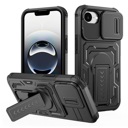 For iPhone 17e / 16e Case Slide Lens Shield PC + TPU Kickstand Phone Cover