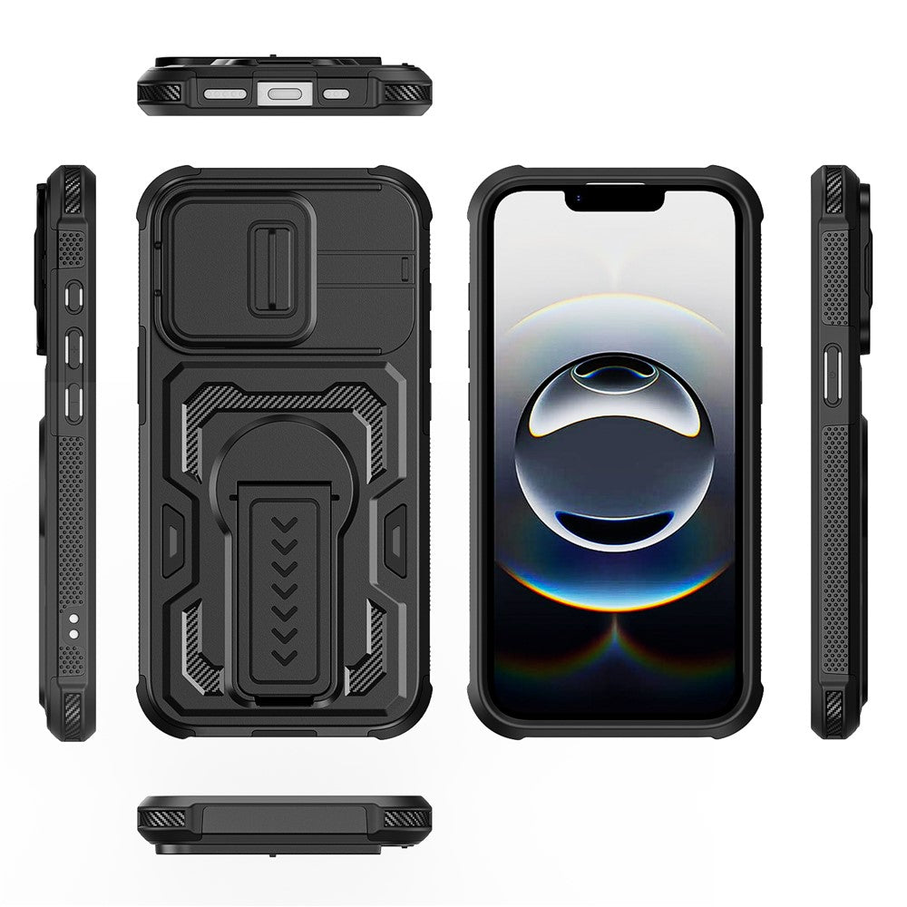 For iPhone 17e / 16e Case Slide Lens Shield PC + TPU Kickstand Phone Cover