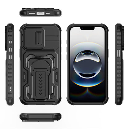 For iPhone 17e / 16e Case Slide Lens Shield PC + TPU Kickstand Phone Cover