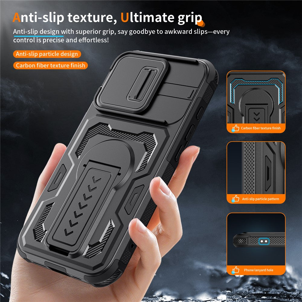 For iPhone 17e / 16e Case Slide Lens Shield PC + TPU Kickstand Phone Cover