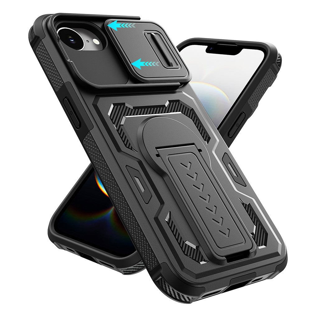 For iPhone 17e / 16e Case Slide Lens Shield PC + TPU Kickstand Phone Cover