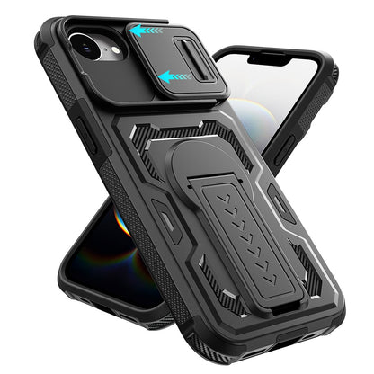 For iPhone 17e / 16e Case Slide Lens Shield PC + TPU Kickstand Phone Cover