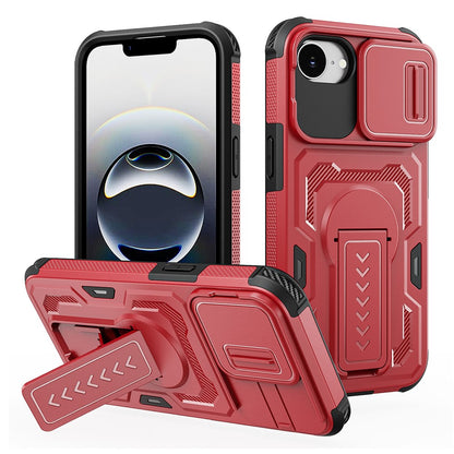 For iPhone 17e / 16e Case Slide Lens Shield PC + TPU Kickstand Phone Cover