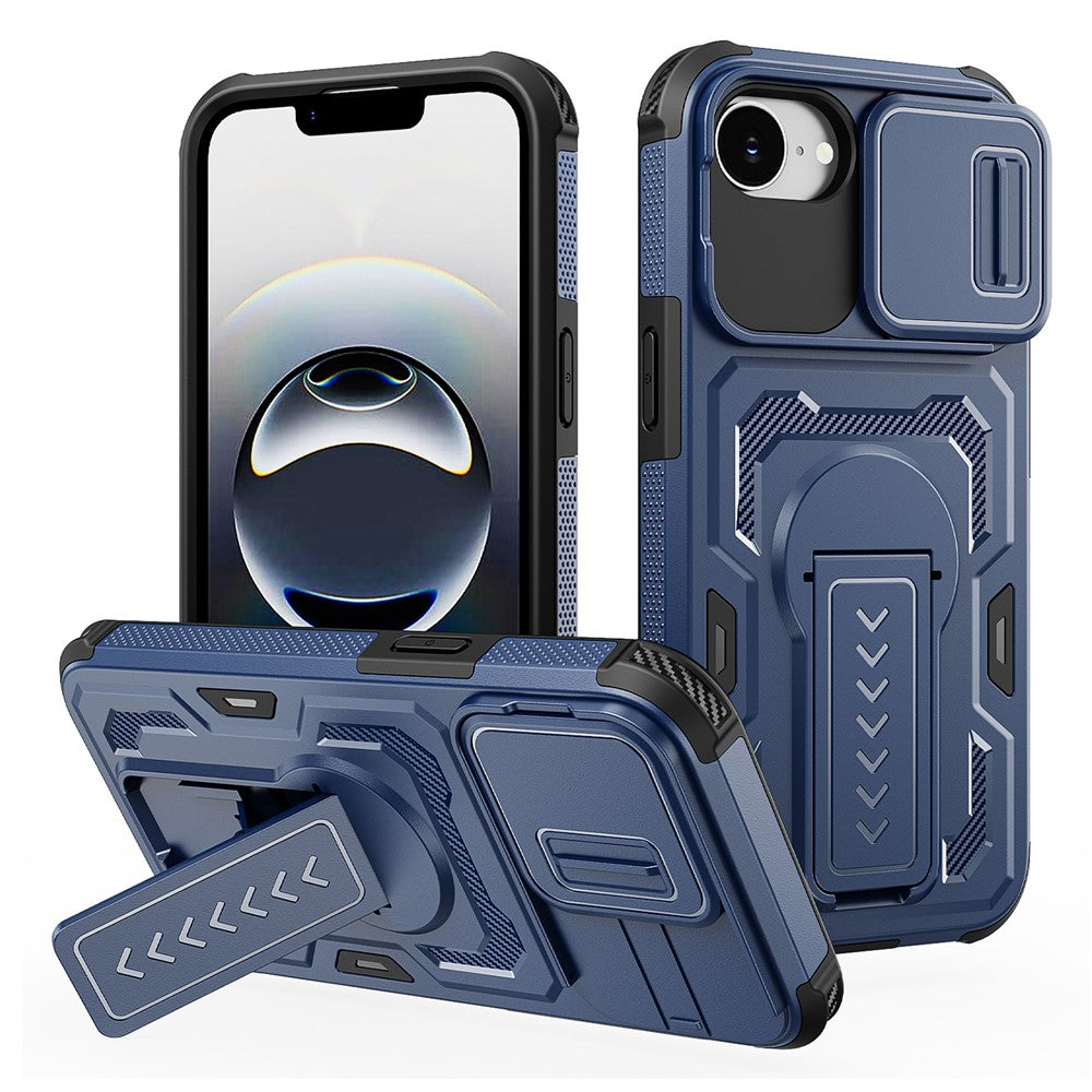 For iPhone 17e / 16e Case Slide Lens Shield PC + TPU Kickstand Phone Cover