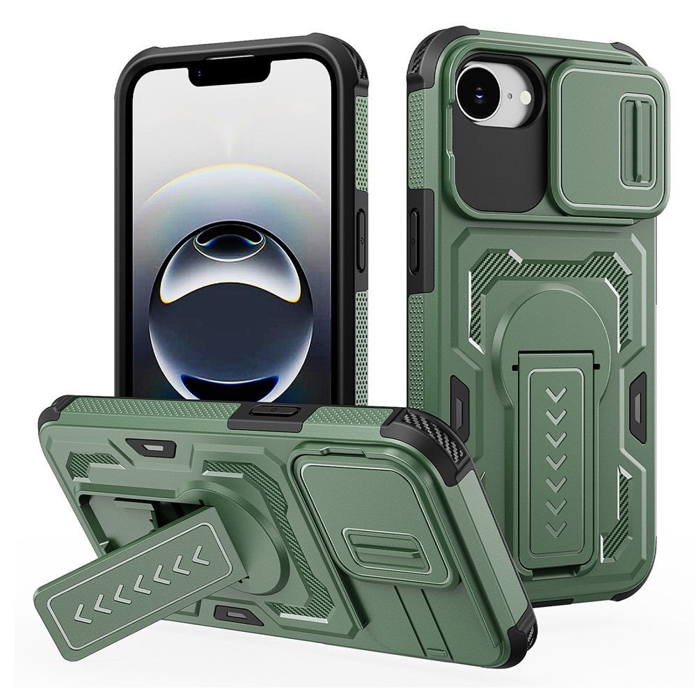For iPhone 17e / 16e Case Slide Lens Shield PC + TPU Kickstand Phone Cover