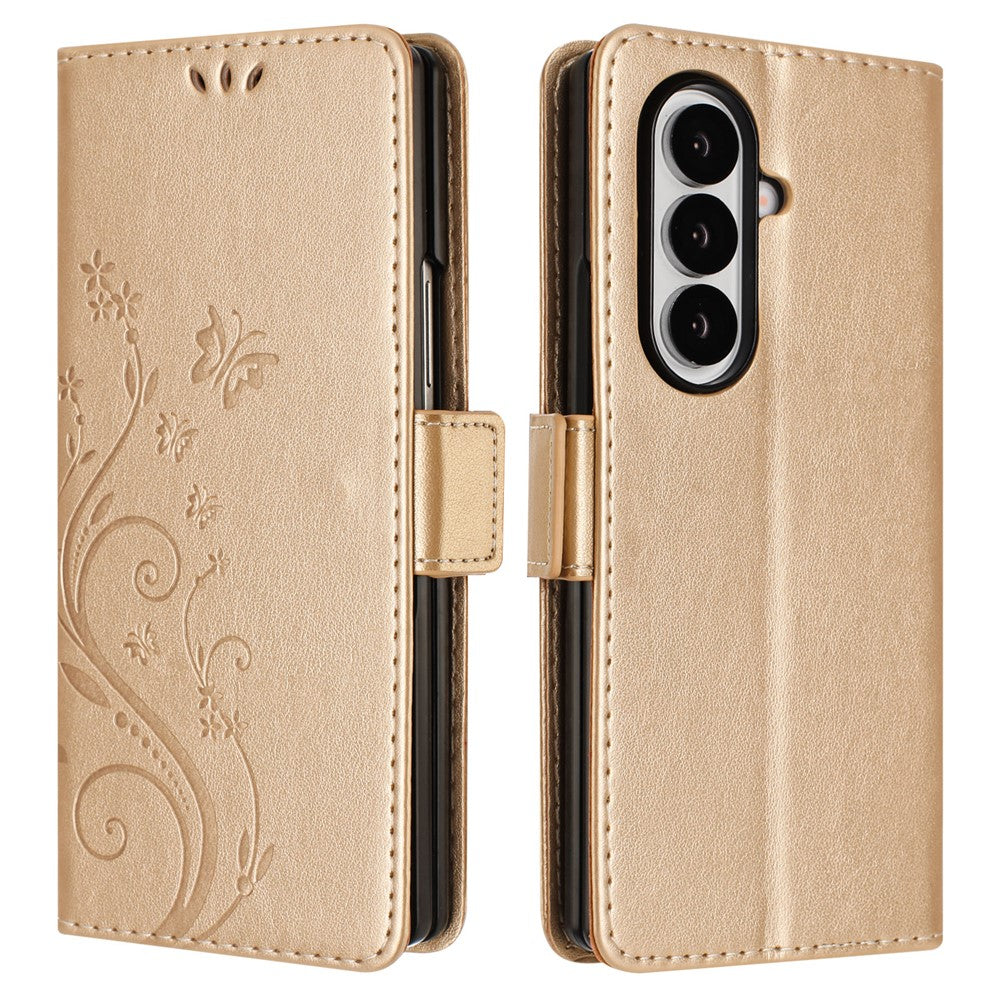 For Samsung Galaxy Z Fold8 Ultra Leather Wallet Case Butterfly Flower Imprinted Phone Cover with Strap