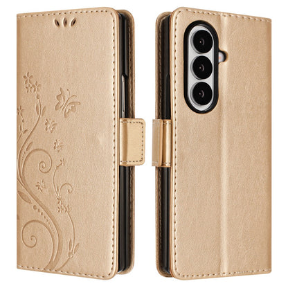For Samsung Galaxy Z Fold8 Ultra Leather Wallet Case Butterfly Flower Imprinted Phone Cover with Strap