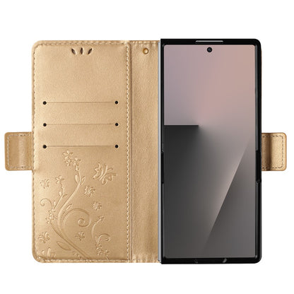 For Samsung Galaxy Z Fold8 Ultra Leather Wallet Case Butterfly Flower Imprinted Phone Cover with Strap