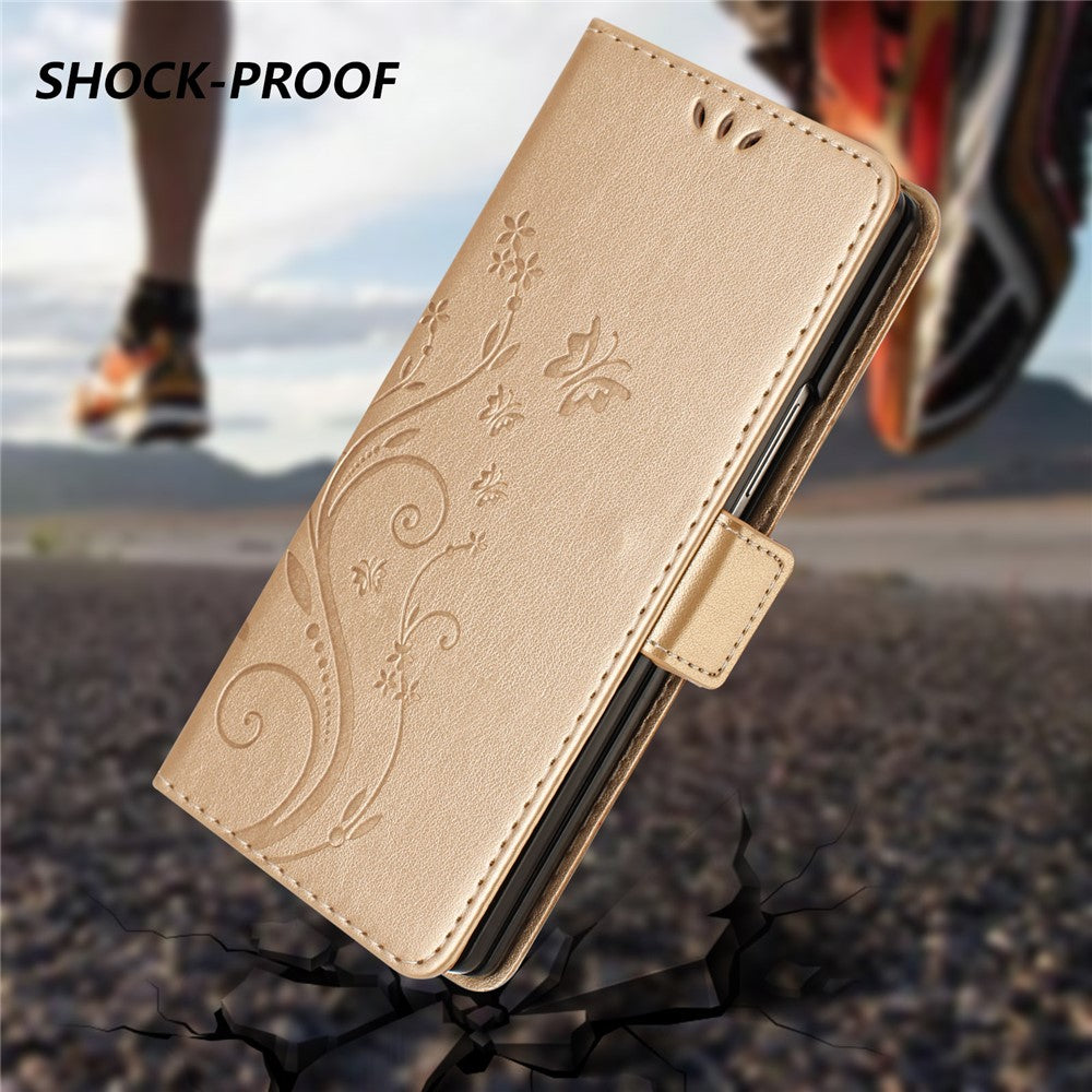 For Samsung Galaxy Z Fold8 Ultra Leather Wallet Case Butterfly Flower Imprinted Phone Cover with Strap