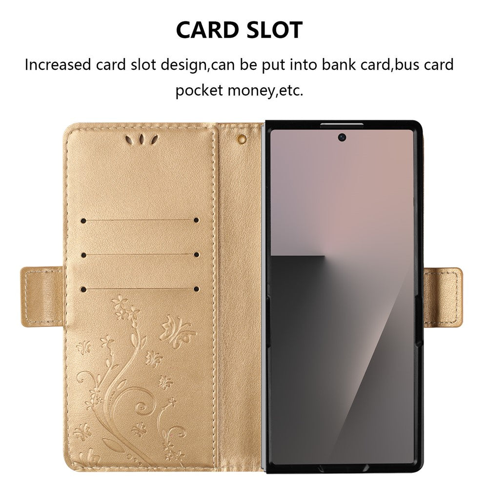 For Samsung Galaxy Z Fold8 Ultra Leather Wallet Case Butterfly Flower Imprinted Phone Cover with Strap