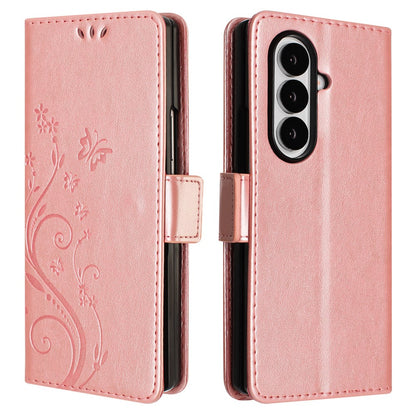 For Samsung Galaxy Z Fold8 Ultra Leather Wallet Case Butterfly Flower Imprinted Phone Cover with Strap