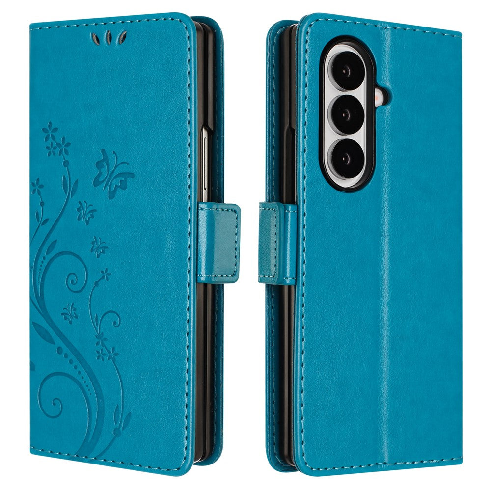 For Samsung Galaxy Z Fold8 Ultra Leather Wallet Case Butterfly Flower Imprinted Phone Cover with Strap