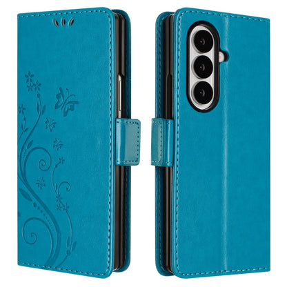 For Samsung Galaxy Z Fold8 Ultra Leather Wallet Case Butterfly Flower Imprinted Phone Cover with Strap