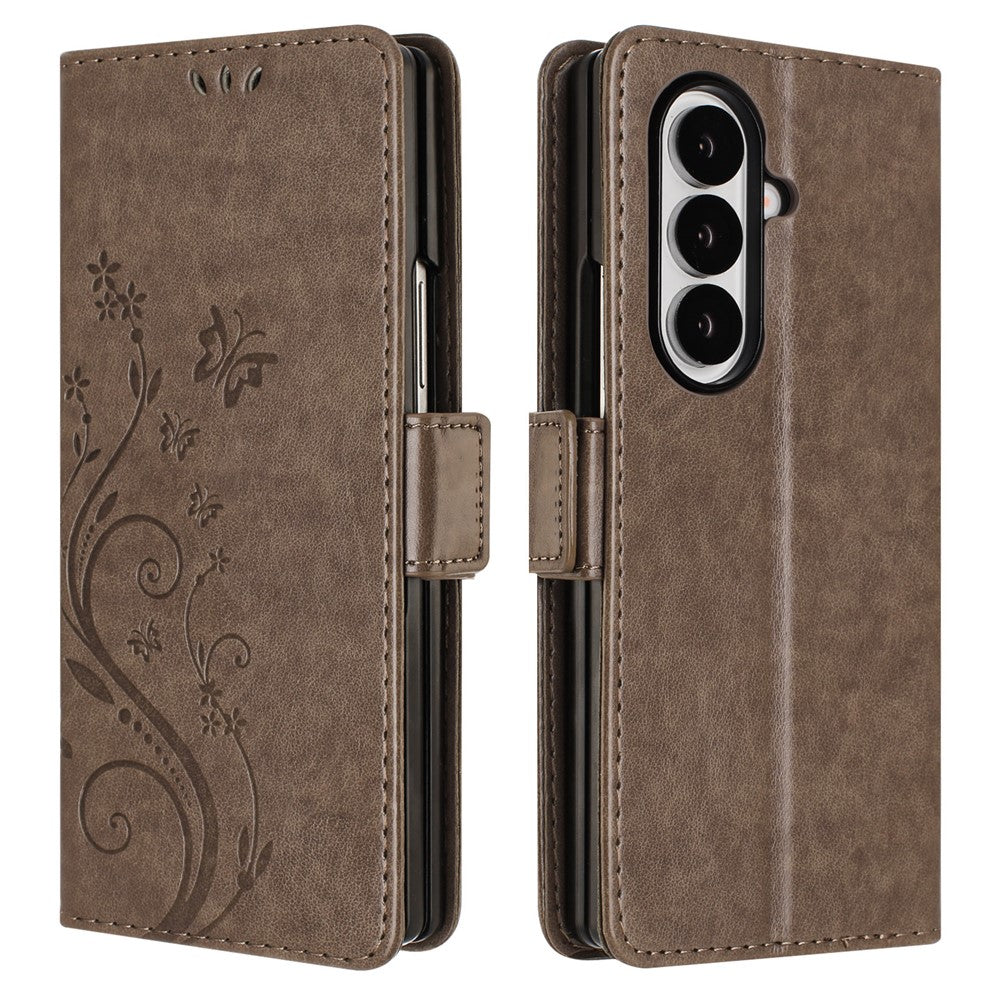 For Samsung Galaxy Z Fold8 Ultra Leather Wallet Case Butterfly Flower Imprinted Phone Cover with Strap