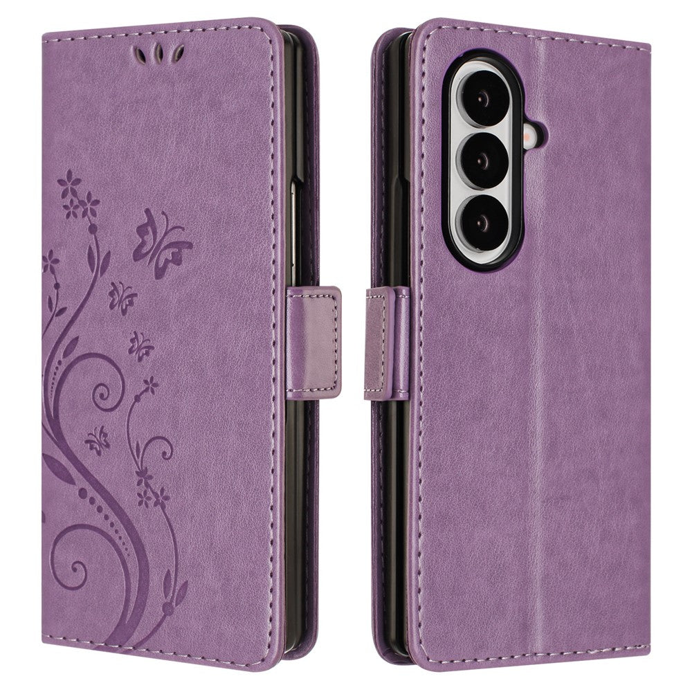 For Samsung Galaxy Z Fold8 Ultra Leather Wallet Case Butterfly Flower Imprinted Phone Cover with Strap