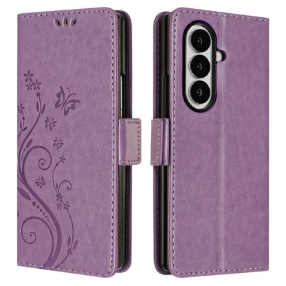 For Samsung Galaxy Z Fold8 Ultra Leather Wallet Case Butterfly Flower Imprinted Phone Cover with Strap