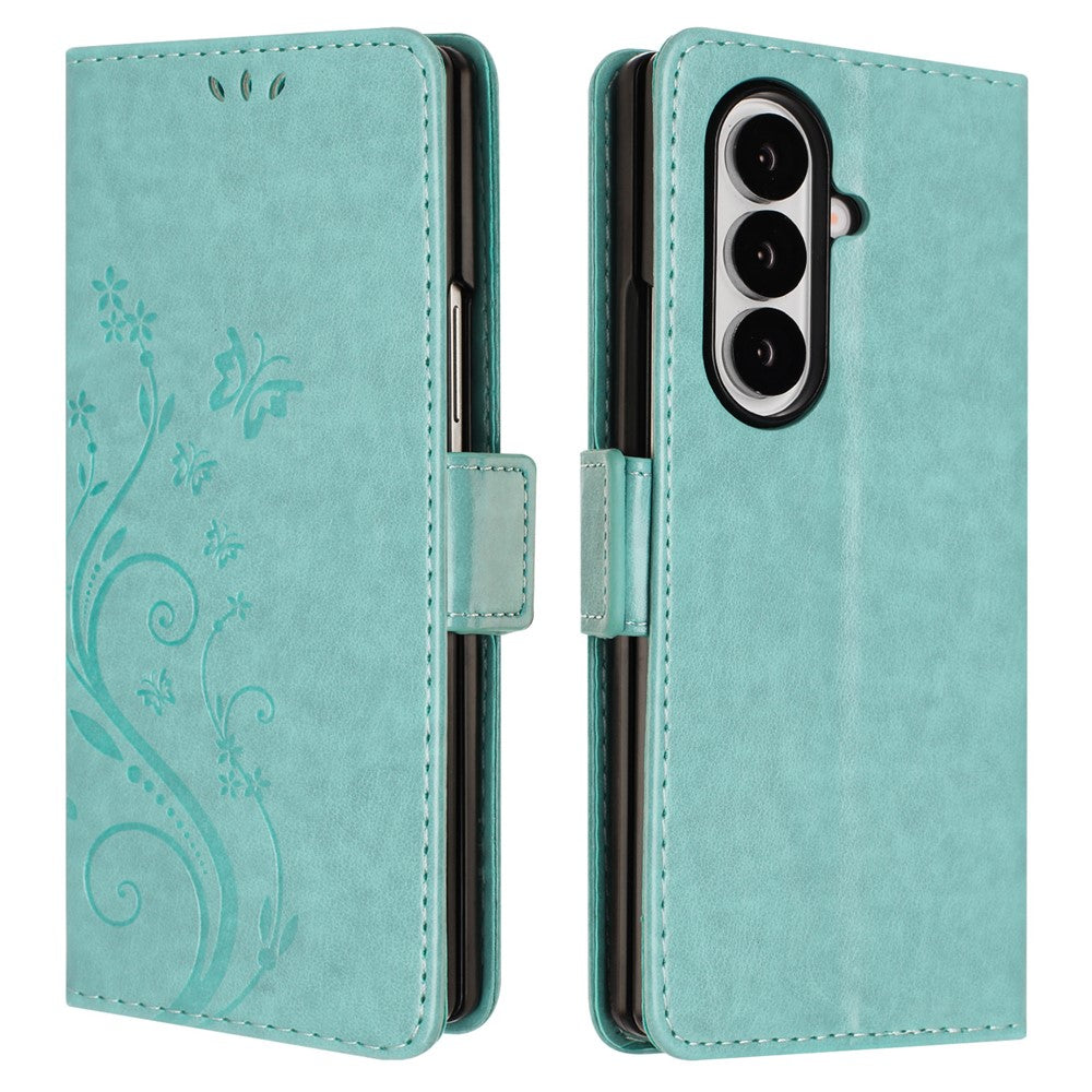 For Samsung Galaxy Z Fold8 Ultra Leather Wallet Case Butterfly Flower Imprinted Phone Cover with Strap
