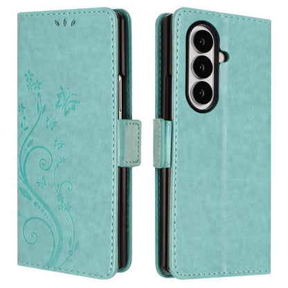 For Samsung Galaxy Z Fold8 Ultra Leather Wallet Case Butterfly Flower Imprinted Phone Cover with Strap