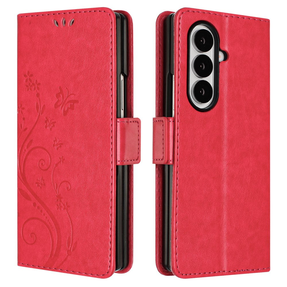 For Samsung Galaxy Z Fold8 Ultra Leather Wallet Case Butterfly Flower Imprinted Phone Cover with Strap