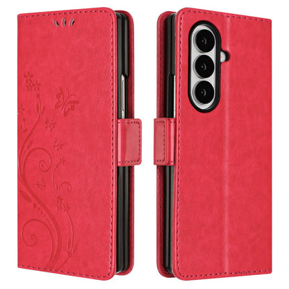 For Samsung Galaxy Z Fold8 Ultra Leather Wallet Case Butterfly Flower Imprinted Phone Cover with Strap