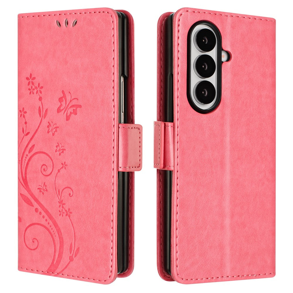 For Samsung Galaxy Z Fold8 Ultra Leather Wallet Case Butterfly Flower Imprinted Phone Cover with Strap