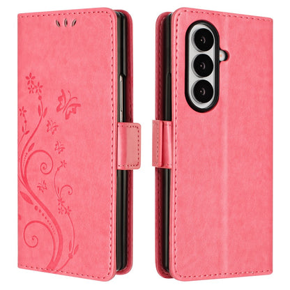 For Samsung Galaxy Z Fold8 Ultra Leather Wallet Case Butterfly Flower Imprinted Phone Cover with Strap