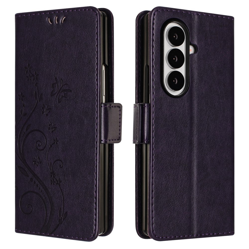 For Samsung Galaxy Z Fold8 Ultra Leather Wallet Case Butterfly Flower Imprinted Phone Cover with Strap