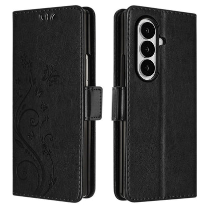 For Samsung Galaxy Z Fold8 Ultra Leather Wallet Case Butterfly Flower Imprinted Phone Cover with Strap