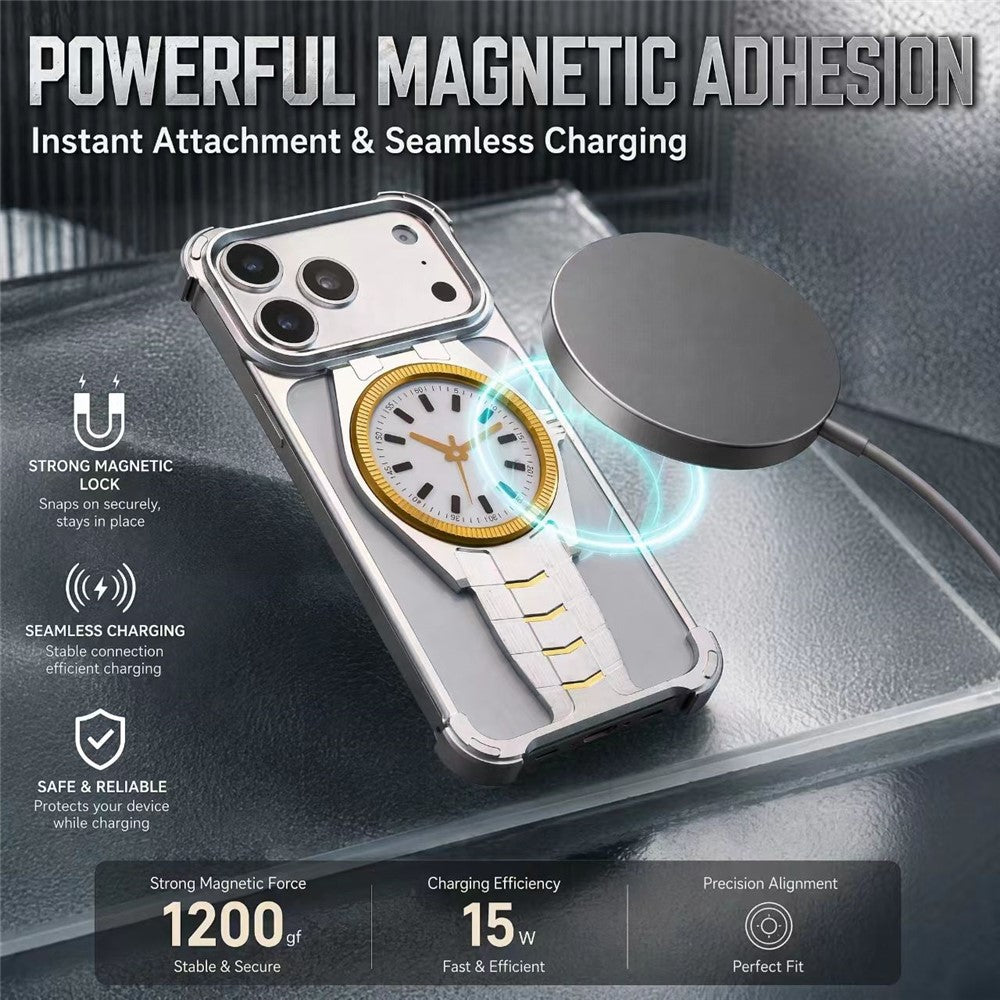 For iPhone 17 Pro Max Magnetic Case Creative Watch Design TPU + Alloy Frame Shockproof Phone Cover