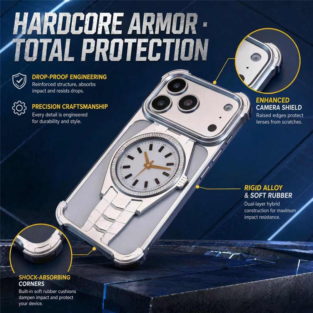 For iPhone 17 Pro Max Magnetic Case Creative Watch Design TPU + Alloy Frame Shockproof Phone Cover