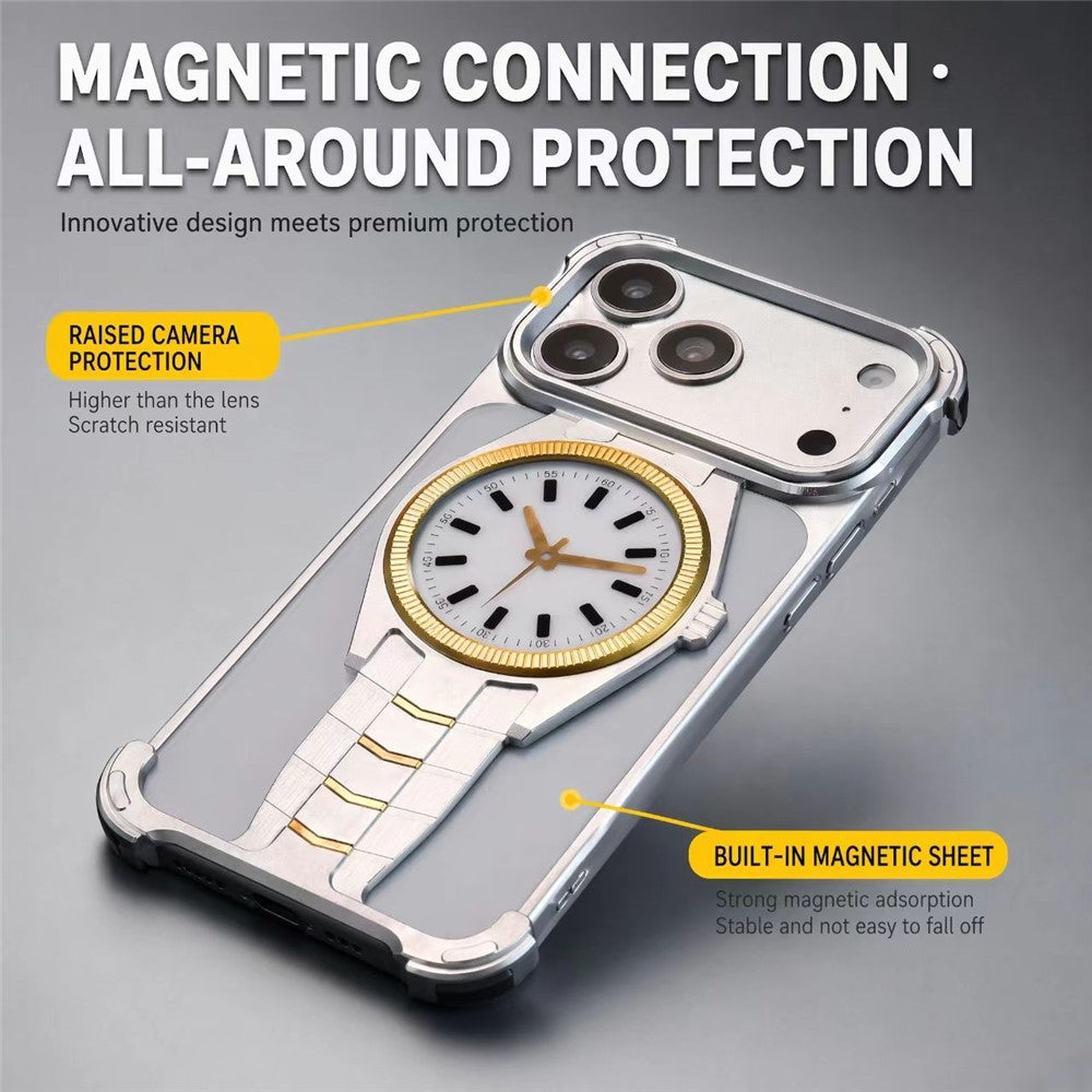 For iPhone 17 Pro Max Magnetic Case Creative Watch Design TPU + Alloy Frame Shockproof Phone Cover