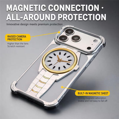 For iPhone 17 Pro Max Magnetic Case Creative Watch Design TPU + Alloy Frame Shockproof Phone Cover