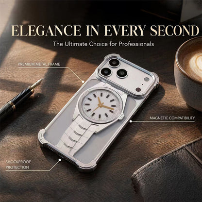 For iPhone 17 Pro Magnetic Case Creative Watch Design TPU + Alloy Frame Shockproof Phone Cover