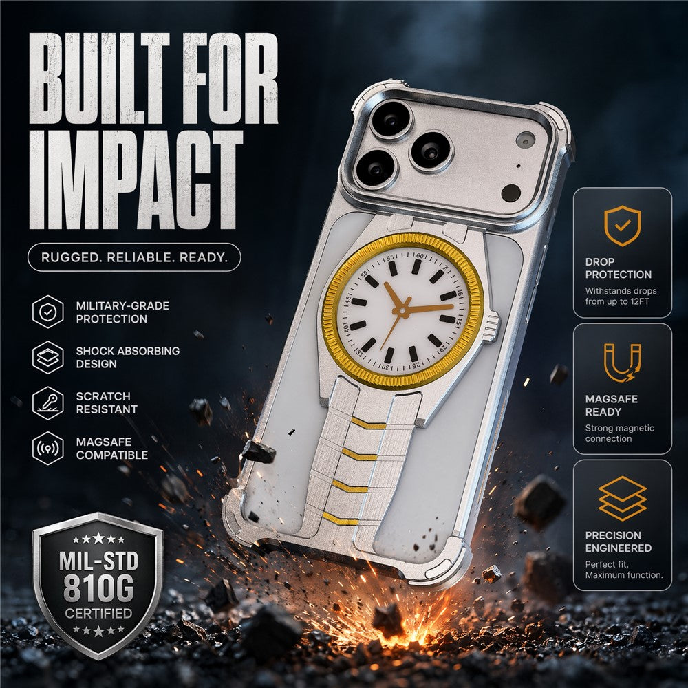 For iPhone 17 Pro Magnetic Case Creative Watch Design TPU + Alloy Frame Shockproof Phone Cover