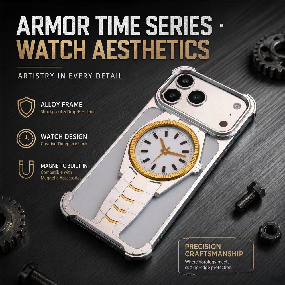 For iPhone 17 Pro Magnetic Case Creative Watch Design TPU + Alloy Frame Shockproof Phone Cover