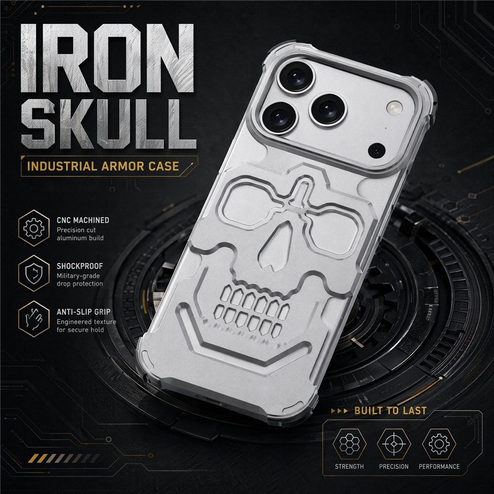 For iPhone 17 Pro Max Case Skull Armor Design Drop Protection Aluminum Alloy Hard Shell Cover