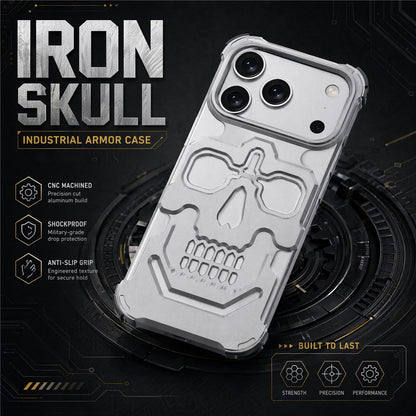 For iPhone 17 Pro Max Case Skull Armor Design Drop Protection Aluminum Alloy Hard Shell Cover