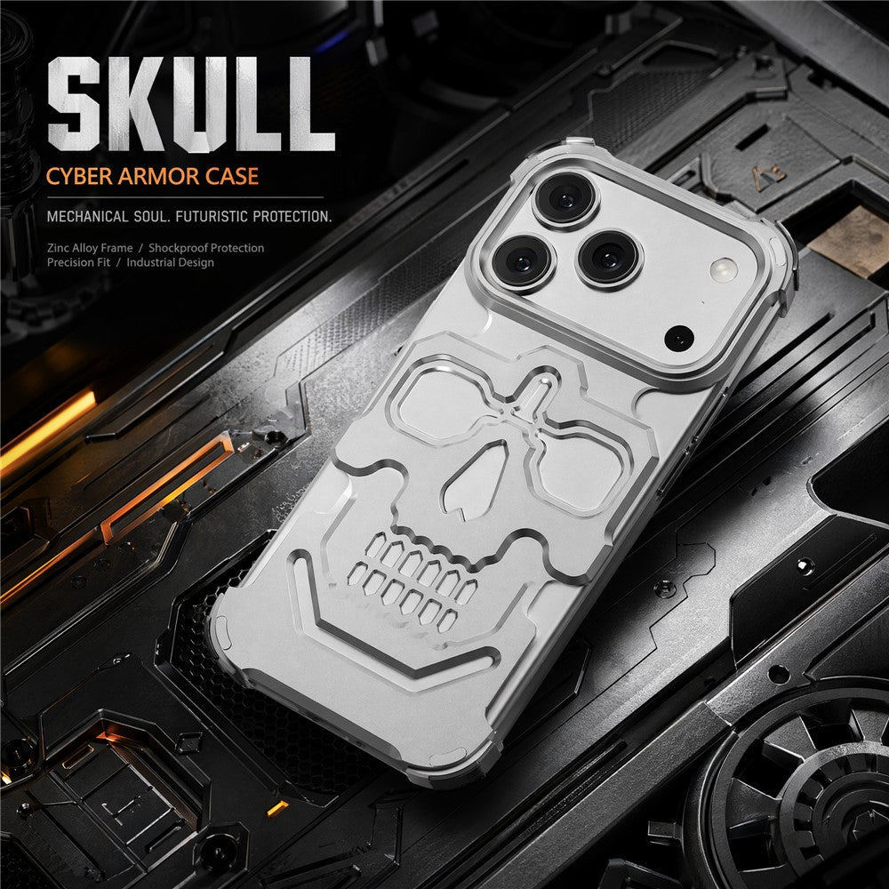 For iPhone 17 Pro Max Case Skull Armor Design Drop Protection Aluminum Alloy Hard Shell Cover