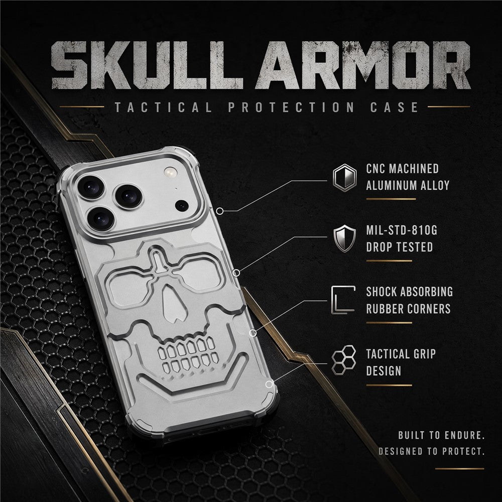 For iPhone 17 Pro Max Case Skull Armor Design Drop Protection Aluminum Alloy Hard Shell Cover