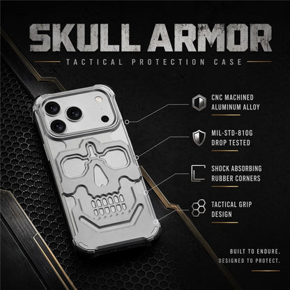 For iPhone 17 Pro Max Case Skull Armor Design Drop Protection Aluminum Alloy Hard Shell Cover