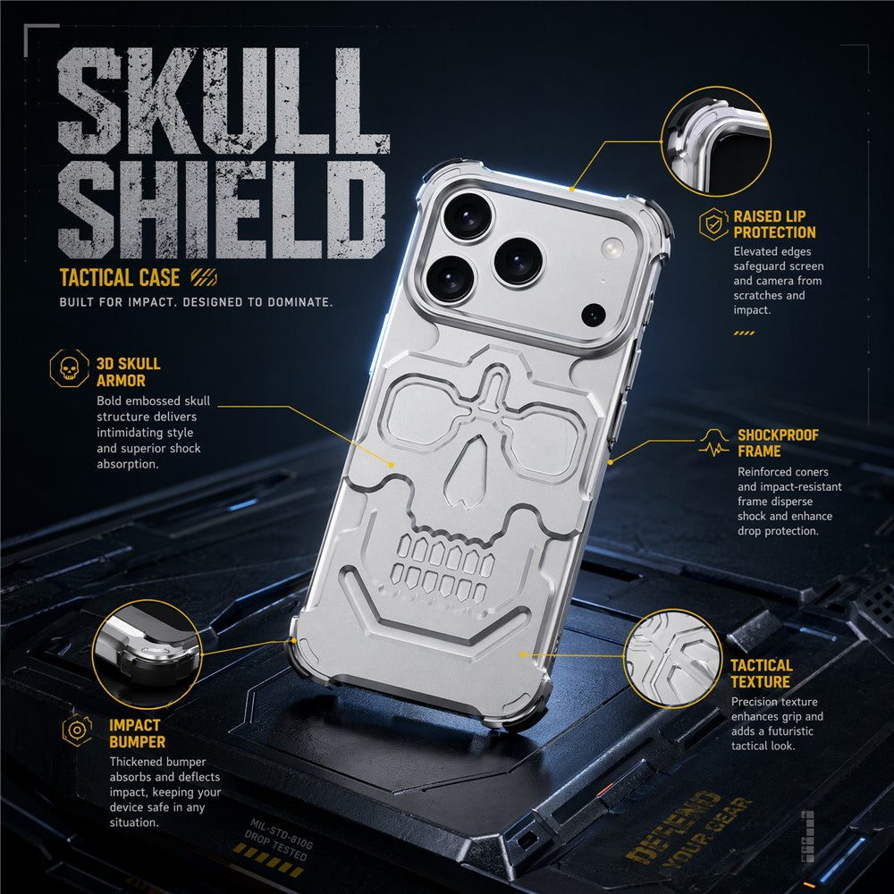 For iPhone 17 Pro Max Case Skull Armor Design Drop Protection Aluminum Alloy Hard Shell Cover