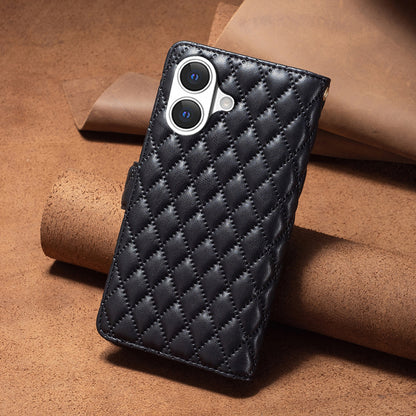 BINFEN COLOR for iPhone 17 BF Style-15 Leather Case Zipper Pocket Rhombus Phone Cover