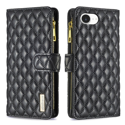 BINFEN COLOR for iPhone 16e / iPhone 17e BF Style-15 Leather Case Zipper Pocket Rhombus Phone Cover