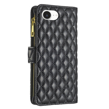 BINFEN COLOR for iPhone 16e / iPhone 17e BF Style-15 Leather Case Zipper Pocket Rhombus Phone Cover