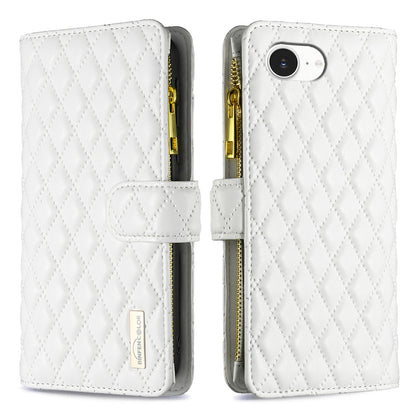 BINFEN COLOR for iPhone 16e / iPhone 17e BF Style-15 Leather Case Zipper Pocket Rhombus Phone Cover