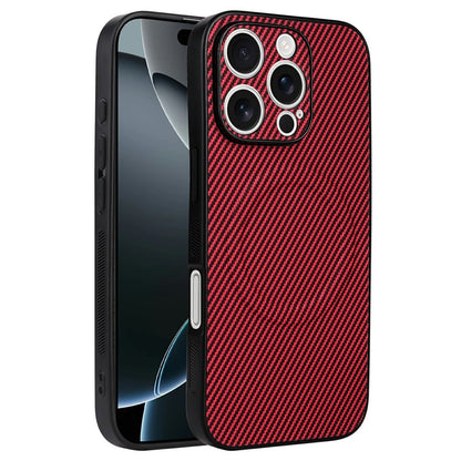For iPhone 16 Pro Case Carbon Fiber Texture Leather Coated TPU PC Phone Cover with Metal Ring for Magnetic Car Mount
