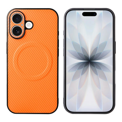 For iPhone 16 Case Carbon Fiber Texture Leather Coated TPU PC Phone Cover with Metal Ring for Magnetic Car Mount